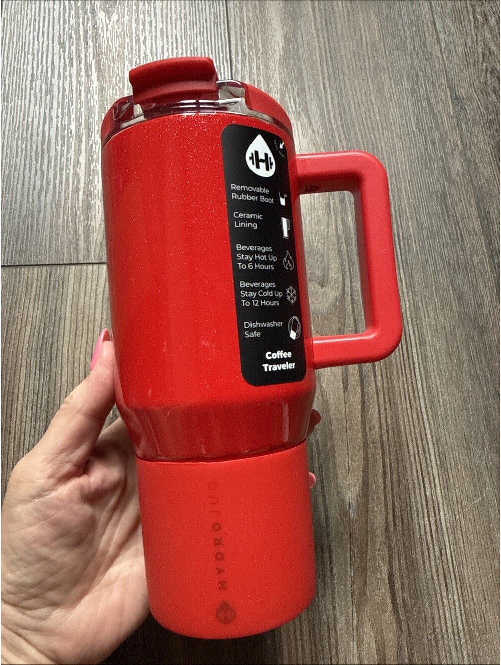 Hydrojug Holly Red Shine Glitter 20 Oz Coffee Traveler NWT